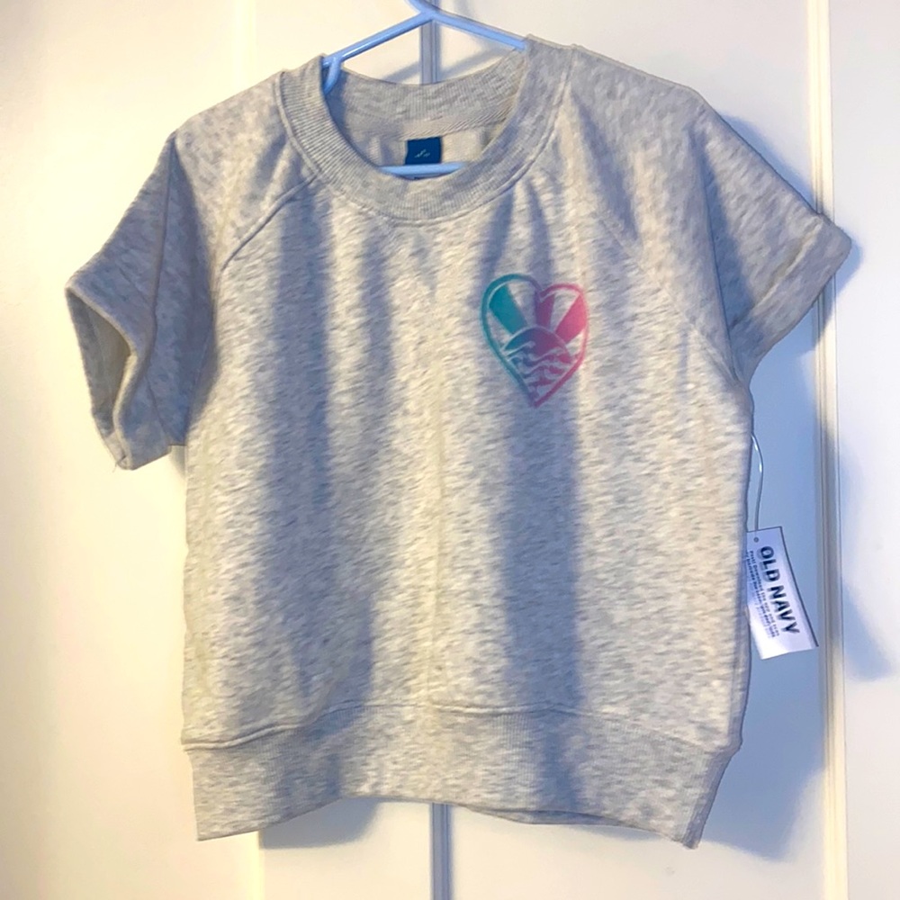 NWT Old Navy cotton-blend surf cuffed short-sleeve sweatshirt, small 6-7 🌊